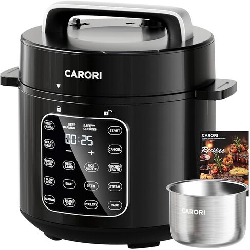 9-in-1 طباخ الضغط الكهربائي 6 QT ، وعاء داخلي من الفولاذ المقاوم للصدأ ، و 12 طباخًا متعدد الوظائف قابل للبرمجة مع تصميم آمن تنفيس ، وطهي الأرز ، والطهي البطيء ، والفيديو ، والقلق ، والدفء والمعقم ، الأسود in Kuwait