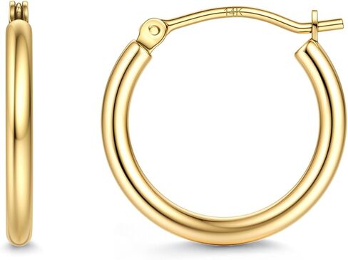 Jstyle 14K Yellow Gold Earrings Post Classic Gold Hoop Earrings for Women Hypoallergenic Lightweight Small Hoop Earring for Womens Polished Round Hoops Earring 12/14/16/20/25MM, 2MM Thick Tube in Saudi Arabia