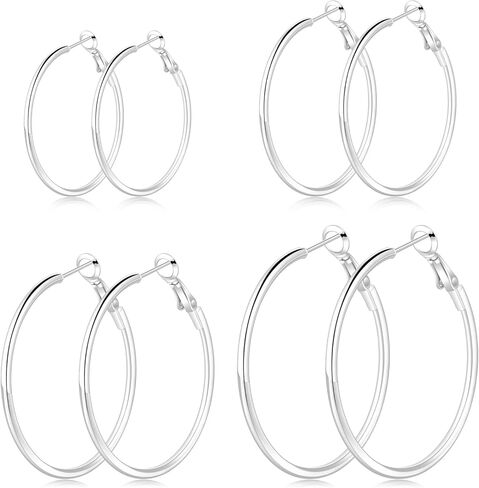 4/6 Pairs Gold Silver Hoop Earrings for Women 14K Gold Plated Hypoallergenic 2mm Thin Hoops Stainless Steel Lightweight Dangle Set 30/40/50/60mm in Saudi Arabia