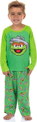 Sesame Street Oscar the Grouch Pajamas Boys' Long Sleeve Shirt and Pant Loungewear Set in Saudi Arabia
