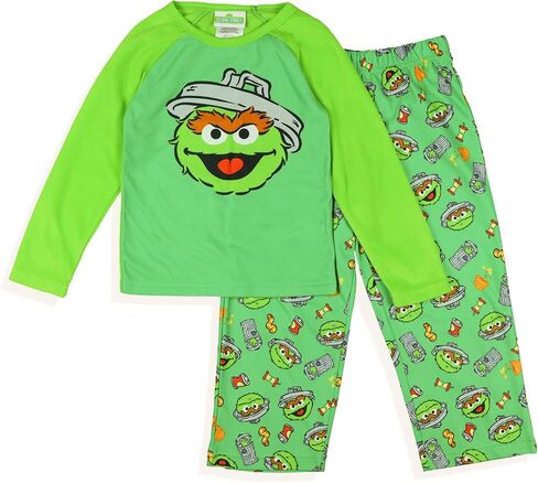 Sesame Street Oscar the Grouch Pajamas Boys' Long Sleeve Shirt and Pant Loungewear Set in Saudi Arabia