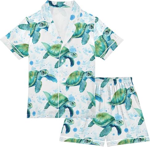 senya Daisy Green Hamster Satin Summer Pajama Sets Silk Short Sleeve Button Down Sleepwear in Saudi Arabia