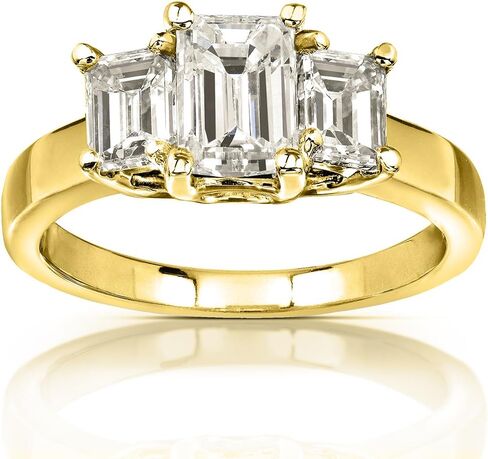 Kobelli Emerald-cut Moissanite Three-stone Engagement Ring 2 3/4 CTW 14k Yellow Gold in Saudi Arabia