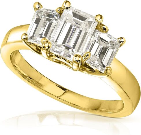 Kobelli Emerald-cut Moissanite Three-stone Engagement Ring 2 3/4 CTW 14k Yellow Gold in Saudi Arabia