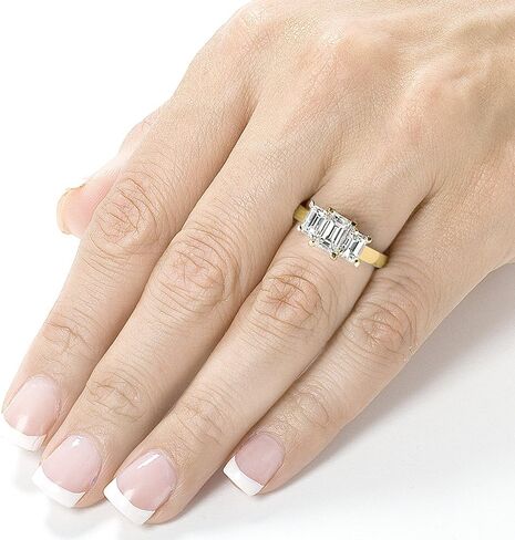 Kobelli Emerald-cut Moissanite Three-stone Engagement Ring 2 3/4 CTW 14k Yellow Gold in Saudi Arabia