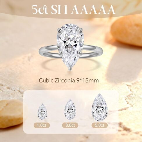 5.0CT Elongated Pear Shaped Engagement Women Ring,Wedding Promise Cubic Zirconia Band, 14K Gold/White Gold Plated Simulated Diamond Rings Size 5-9 in Saudi Arabia