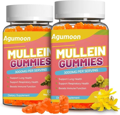 3000MG Mullein Gummies, Extra Strength Mullein Leaf Extract with Quercetin, Bromelain for Lung Detox & Immune Support, Mango Flavor, 60 Count in Saudi Arabia