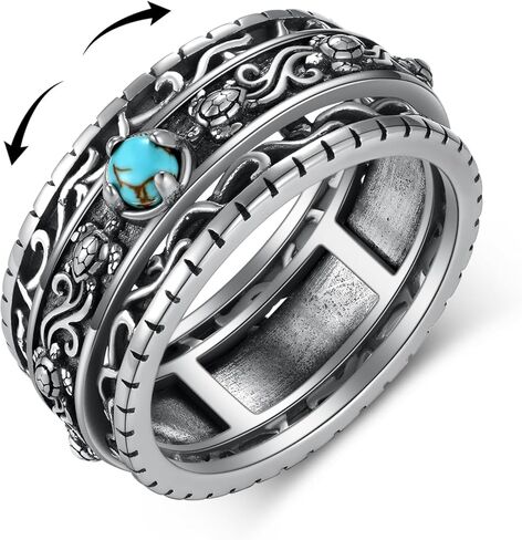 Genuine Turquoise Rings for Women 925 Sterling Silver Sea Turtle Spinner Ring Fidget Rings for Anxiety Nature Real Turquoise Jewelry for Women in Saudi Arabia