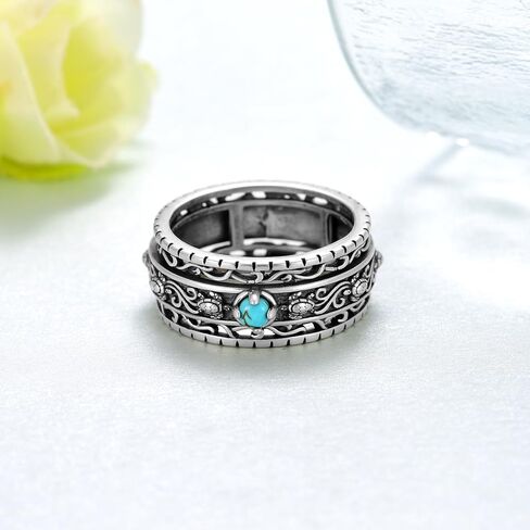 Genuine Turquoise Rings for Women 925 Sterling Silver Sea Turtle Spinner Ring Fidget Rings for Anxiety Nature Real Turquoise Jewelry for Women in Saudi Arabia