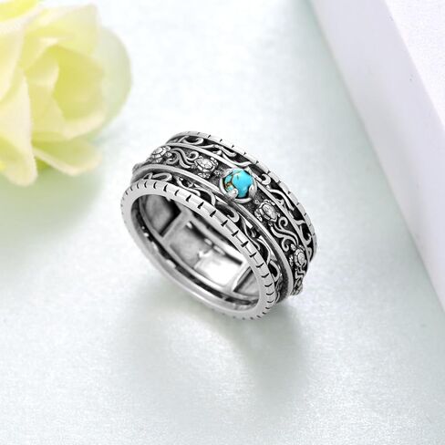 Genuine Turquoise Rings for Women 925 Sterling Silver Sea Turtle Spinner Ring Fidget Rings for Anxiety Nature Real Turquoise Jewelry for Women in Saudi Arabia