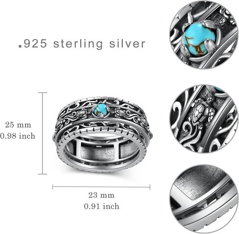 Genuine Turquoise Rings for Women 925 Sterling Silver Sea Turtle Spinner Ring Fidget Rings for Anxiety Nature Real Turquoise Jewelry for Women in Saudi Arabia
