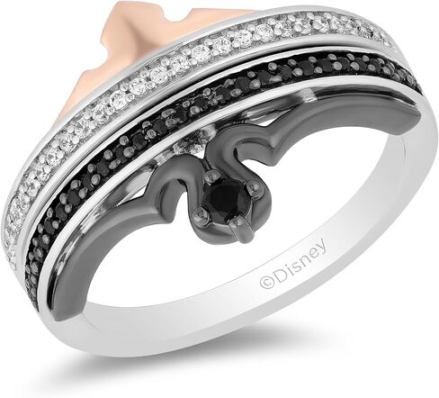 Jewelili Enchanted Disney Fine Jewelry Black Rhodium and 14K Rose Gold over Sterling Silver with 1/4 CTTW Black and White Diamond Maleficent Aurora Duo Ring in Saudi Arabia