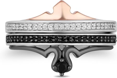 Jewelili Enchanted Disney Fine Jewelry Black Rhodium and 14K Rose Gold over Sterling Silver with 1/4 CTTW Black and White Diamond Maleficent Aurora Duo Ring in Saudi Arabia