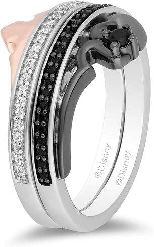 Jewelili Enchanted Disney Fine Jewelry Black Rhodium and 14K Rose Gold over Sterling Silver with 1/4 CTTW Black and White Diamond Maleficent Aurora Duo Ring in Saudi Arabia