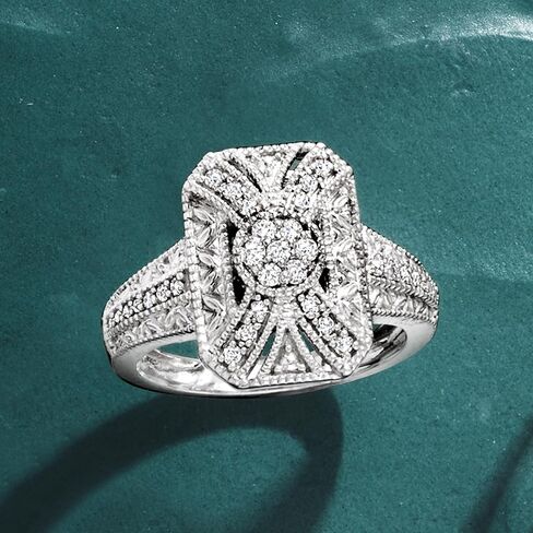 Ross-Simons 0.25 ct. t.w. Diamond Scrollwork Ring in Sterling Silver in Saudi Arabia
