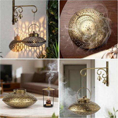 Lotoo Hanging Incense Burner, Cone Incense Holder with Brass Bells, Vintage Antique Home Room Wall Decor for House Warming Spiritual Reiki Yoga Meditation Gifts for Women Men in Saudi Arabia