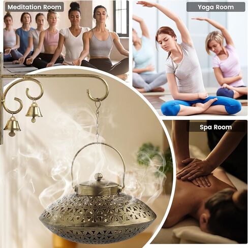 Lotoo Hanging Incense Burner, Cone Incense Holder with Brass Bells, Vintage Antique Home Room Wall Decor for House Warming Spiritual Reiki Yoga Meditation Gifts for Women Men in Saudi Arabia