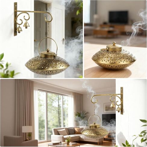 Lotoo Hanging Incense Burner, Cone Incense Holder with Brass Bells, Vintage Antique Home Room Wall Decor for House Warming Spiritual Reiki Yoga Meditation Gifts for Women Men in Saudi Arabia