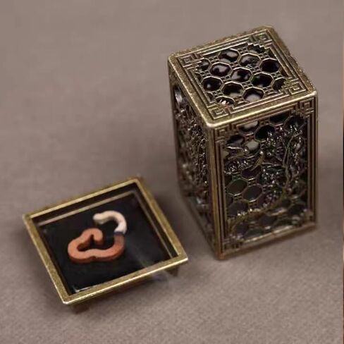 Mini Copper Incense Burner – Elegant Square Incense Holder with Auspicious Patterns for Home Decor and Meditation in Saudi Arabia