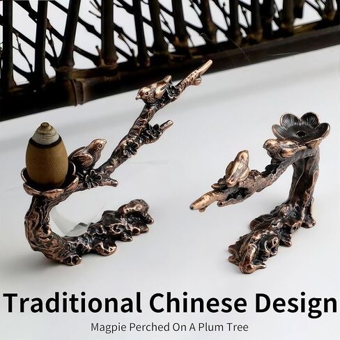 Magpie Plum Blossom Incense Holder Bronze Color Brass Figurine for Home Decor and Incense in Saudi Arabia
