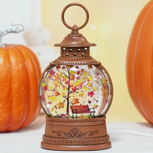 Fall Snow Globe Lantern Fall Decorations for Home Lighted Autumn Thanksgiving Decor with 6H Timer Maple Leaf Bench Scene Glitter Snows Globes, USB/Battery Operated in Saudi Arabia