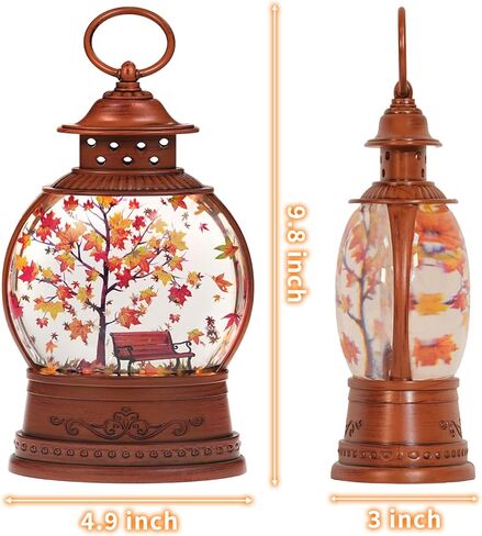 Fall Snow Globe Lantern Fall Decorations for Home Lighted Autumn Thanksgiving Decor with 6H Timer Maple Leaf Bench Scene Glitter Snows Globes, USB/Battery Operated in Saudi Arabia