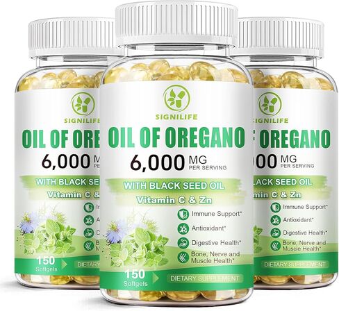 Oil of Oregano with Black Seed Oil, 6000mg Oregano Oil Capsules for Immune Support with High Carvacrol & Thymoquinone, Antioxidant, Non-GMO, Gluten Free, 150 Softgels in Kuwait