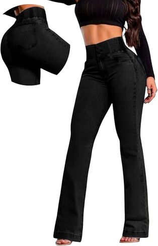 Flare Jeans for Women Tummy Control Bootcut Jeans Stretchy Button Fly Bell Bottom Butt Lifting High Waisted Denim Pants in Saudi Arabia