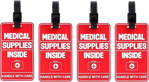 2pcs Medical Supplies Inside Tags, Three-Dimensional Design Medical Device Luggage Tag Handle with Care Information Cards & 2pcs Sturdy Straps for Various Travel Suitcases or Backpacks in Kuwait