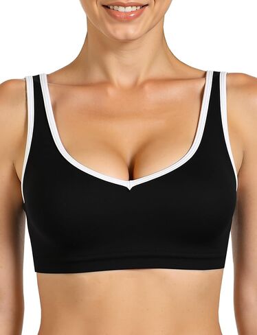 Buauty V Neck Sport Bra for Women, Stretchy Lightweight Wireless Low Support Open Back Workout Bra for Gym Running Athletic in Saudi Arabia