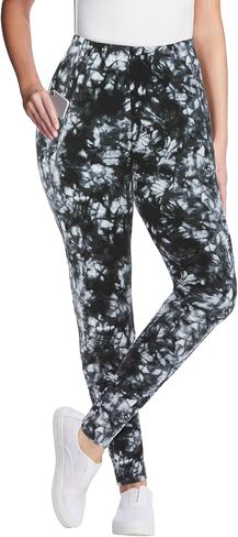 Woman Within Plus Size Tall Stretch-Cotton Knit Pull-On Printed Pocket Leggings in Saudi Arabia