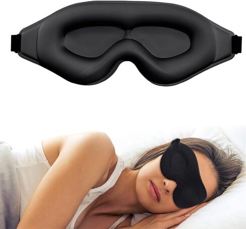 3D Contoured Sleep Eye Mask for Side Sleepers, Blackout Night Blindfold with Adjustable Strap for Travel in Saudi Arabia