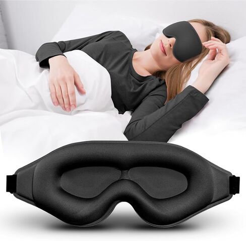 3D Contoured Sleep Eye Mask for Side Sleepers, Blackout Night Blindfold with Adjustable Strap for Travel in Saudi Arabia