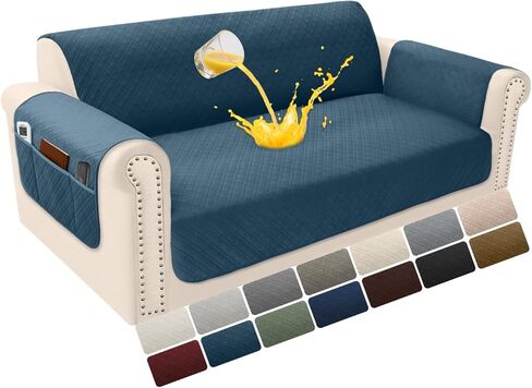 Velvet 100% Waterproof Couch Cover for Dogs Washable Sofa Covers for 3 Cushion Couch Pet Friendly Sofa Slipcovers Set Non Slip Quilted Furniture Protector with Pockets (Large, Ivory) in Saudi Arabia