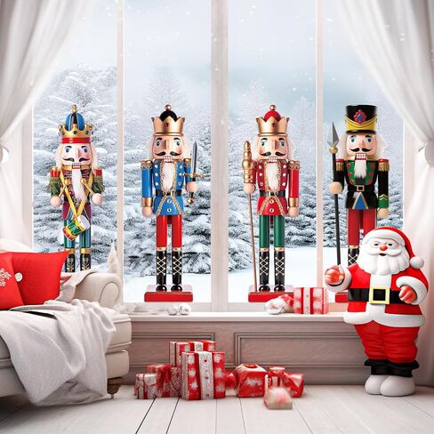 4Pcs Large 35 Inch Christmas Nutcrackers Window Clings Decorations Nutcracker Soldier Tall Decals Christmas Nutcrackers Window Door Stickers for Holiday Party Home Classroom Office Wall Decor in Saudi Arabia