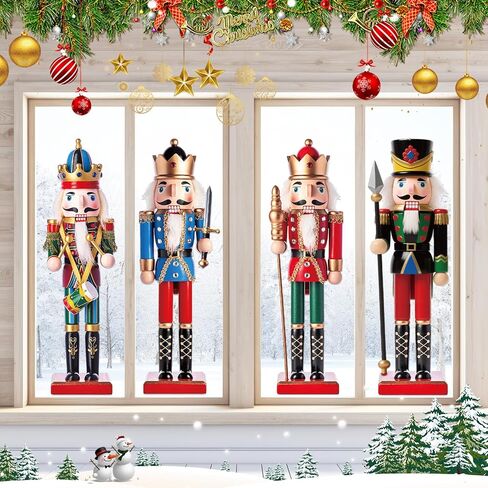4Pcs Large 35 Inch Christmas Nutcrackers Window Clings Decorations Nutcracker Soldier Tall Decals Christmas Nutcrackers Window Door Stickers for Holiday Party Home Classroom Office Wall Decor in Saudi Arabia