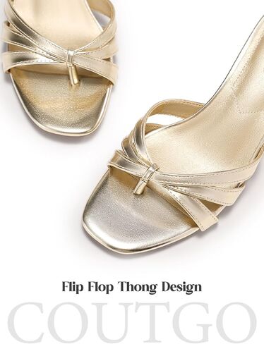 Coutgo Womens Strappy Kitten Heels Sandals Square Open Toe Flip Flops Slip On Slides Summer Dress Shoes in Saudi Arabia