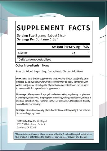 Glycine Powder - Glycine Supplements, Glycine 3000mg - Glycine Amino Acid Supplement, Pure & Gluten Free - Great Sugar Substitute 3000mg per Serving, 500g (1.1 lbs) (Pack of 1) in Saudi Arabia