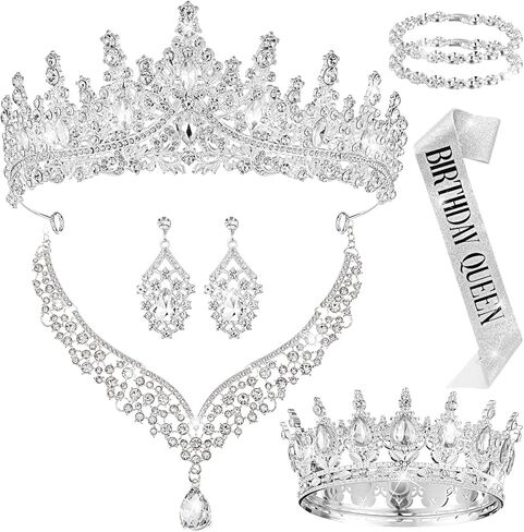 Tondiamo 8 Pcs Crowns and Tiaras Jewelry Sets Costume Jewelry for Women Crystal Earrings Necklace Bracelet Rhinestone Queen Headband Birthday Wedding Bridal Pageant Party Ceremony Cake Topper in Saudi Arabia