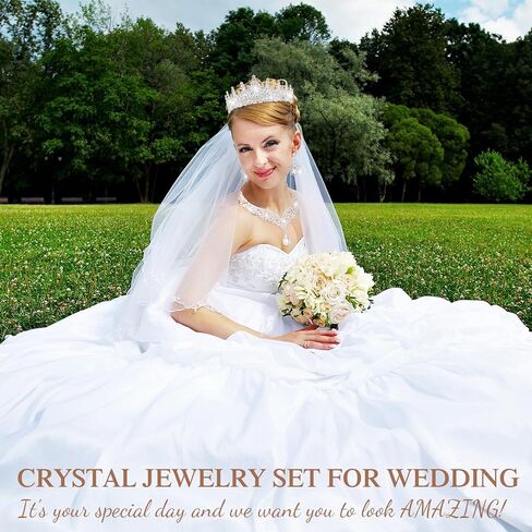Tondiamo 8 Pcs Crowns and Tiaras Jewelry Sets Costume Jewelry for Women Crystal Earrings Necklace Bracelet Rhinestone Queen Headband Birthday Wedding Bridal Pageant Party Ceremony Cake Topper in Saudi Arabia