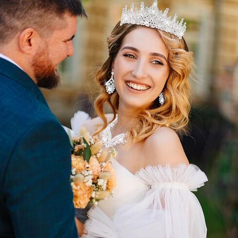 Tondiamo 8 Pcs Crowns and Tiaras Jewelry Sets Costume Jewelry for Women Crystal Earrings Necklace Bracelet Rhinestone Queen Headband Birthday Wedding Bridal Pageant Party Ceremony Cake Topper in Saudi Arabia