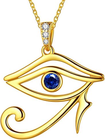 Jewmon المصرية عين حورس قلادة للنساء 925 الفضة الاسترليني الأزرق العين قلادة قلادة حورس عين رع قلادة المجوهرات المصرية القديمة للنساء in Kuwait
