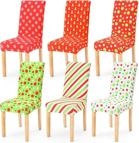 6 Pcs Christmas Chair Covers Set Stretch Christmas Seat Covers Washable Reindeer Dining Chair Slipcover for Xmas Home Hotel Party Dining Room Kitchen Decorations in Saudi Arabia