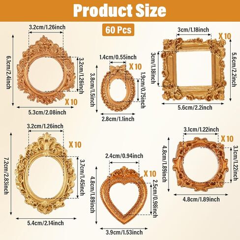 60 Pcs Vintage Resin Picture Frame, Antique Mini Gold Frame 6 Styles Small Resin Vintage Photo Frames Baroque Tiny Frames for Jewelry Display, Photography, Wall Decor, Table Decor-Multiple Gold in Saudi Arabia