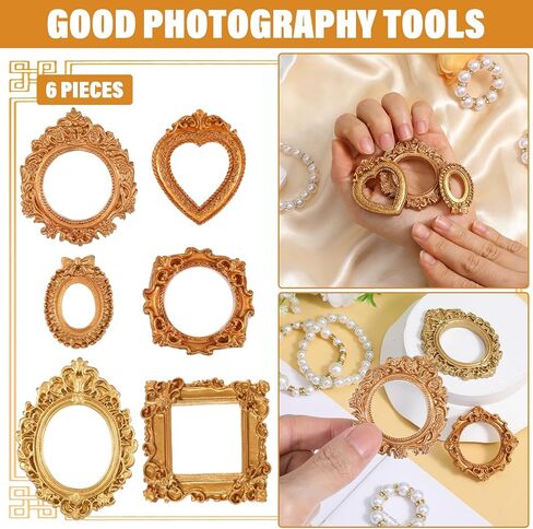 60 Pcs Vintage Resin Picture Frame, Antique Mini Gold Frame 6 Styles Small Resin Vintage Photo Frames Baroque Tiny Frames for Jewelry Display, Photography, Wall Decor, Table Decor-Multiple Gold in Saudi Arabia