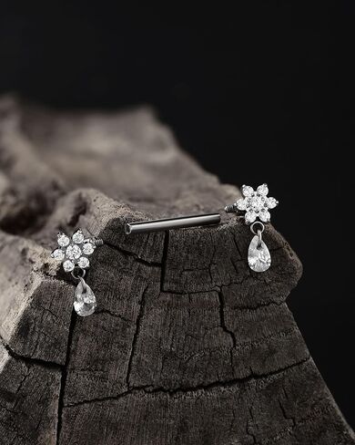 Jewseen G23 Implant Grade Titanium Nipple Rings 14G Internally Threaded Dangle Nipple Piercing jewelry Flower Nipple Barbell for Women in Saudi Arabia