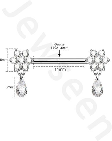 Jewseen G23 Implant Grade Titanium Nipple Rings 14G Internally Threaded Dangle Nipple Piercing jewelry Flower Nipple Barbell for Women in Saudi Arabia