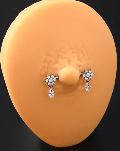 Jewseen G23 Implant Grade Titanium Nipple Rings 14G Internally Threaded Dangle Nipple Piercing jewelry Flower Nipple Barbell for Women in Saudi Arabia