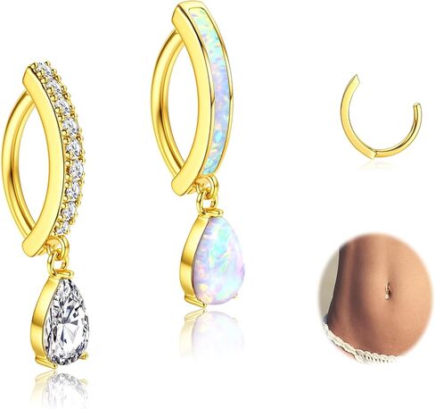 UBGICIG 14G Belly Button Rings - 316L Surgical Steel Belly Button Rings for Women Teardrop Dangle Clicker Belly Piercing Jewelry in Saudi Arabia
