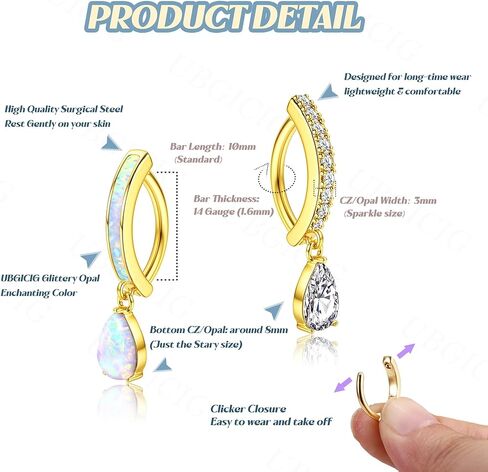 UBGICIG 14G Belly Button Rings - 316L Surgical Steel Belly Button Rings for Women Teardrop Dangle Clicker Belly Piercing Jewelry in Saudi Arabia